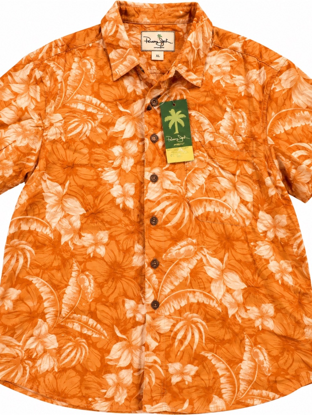 Tommy Bahama Orange and Cream Floral Button-Down Shirt